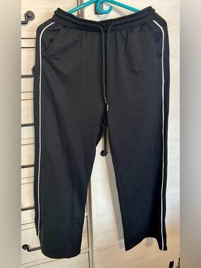 Women's Black Sweat Pants with White Side Piping